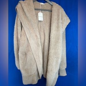 Hem & Thread Hooded Coat Tan One Size Pit To Pit 25” Length 30”